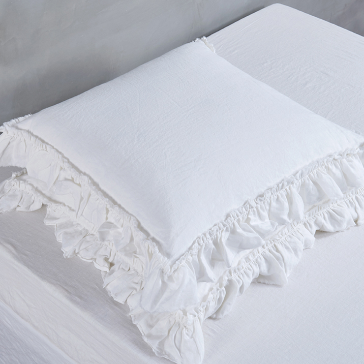 Hand Frayed Ruffles Linen Pillowcases (set of 2)