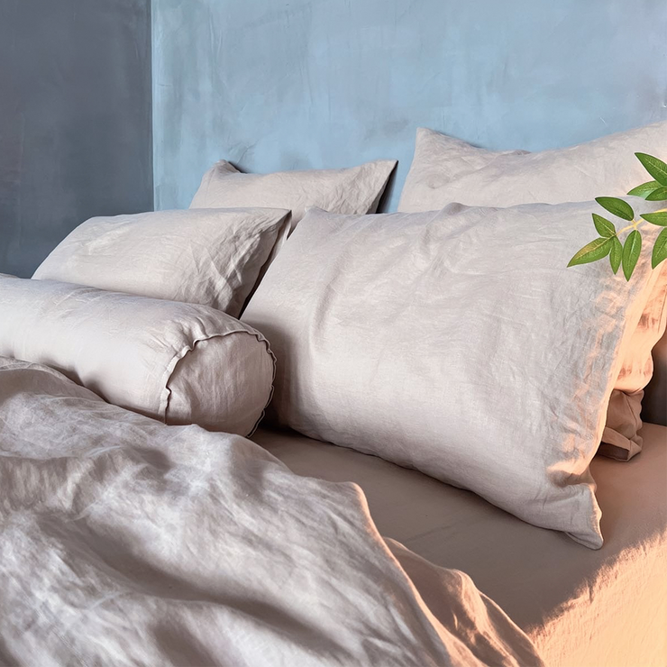 All Housewife Linen Pillowcases Natural Undyed On Bed - linenshed.au