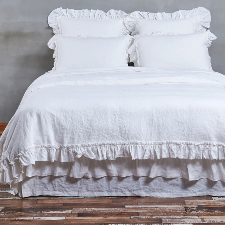 Hand Frayed Ruffles Linen Duvet Cover