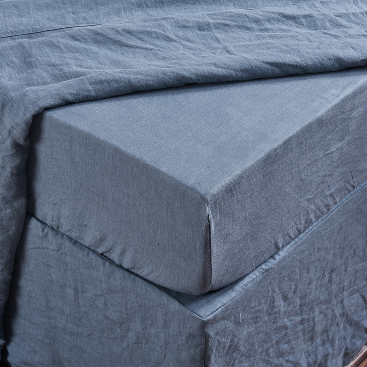 Linen Fitted Sheet French Blue