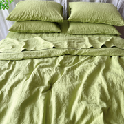 Top View Of Linen Duvet Cover Green Tea - linenshed.au