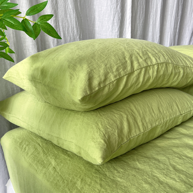 Rectangular and Square Housewife Linen Pillowcases Green Tea - linenshed.au
