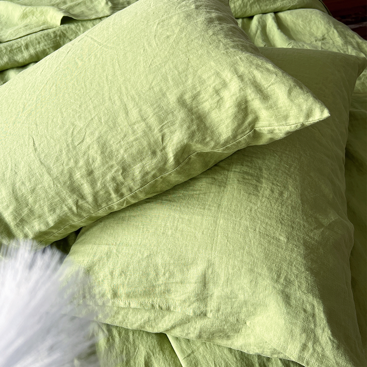 Top View Of Linen Housewife Pillowcases Green Tea - linenshed.au 