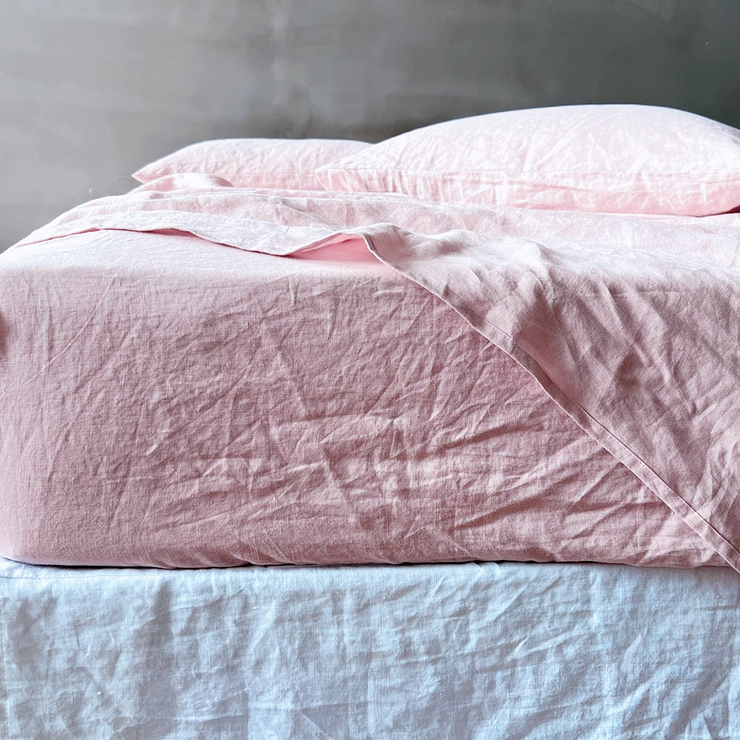 Front View Of Lavender Pink Linen Fitted Sheet - linenshed