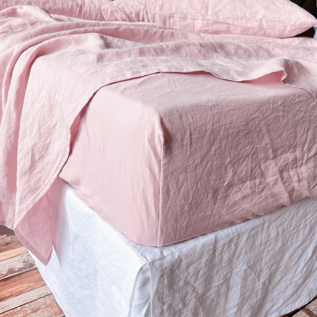 Linen Fitted Sheet - Bottom Sheet Basic Lilac Pink – King Size, Queen ...