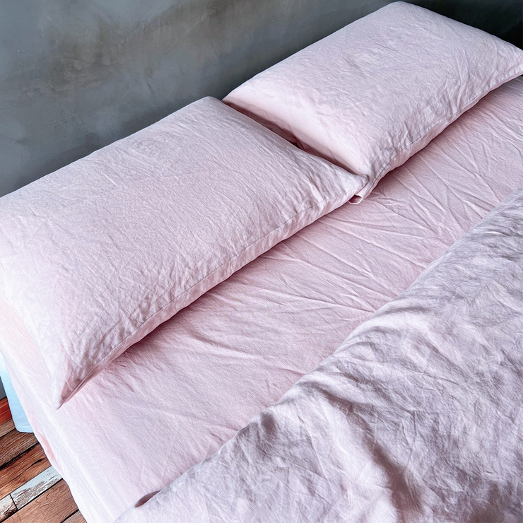 Lavender Pink Linen Sham On Bed - linenshed