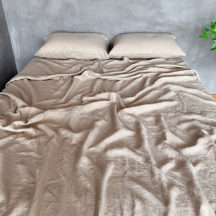 Top View Of Linen Flat Sheet Natural - linenshed.au