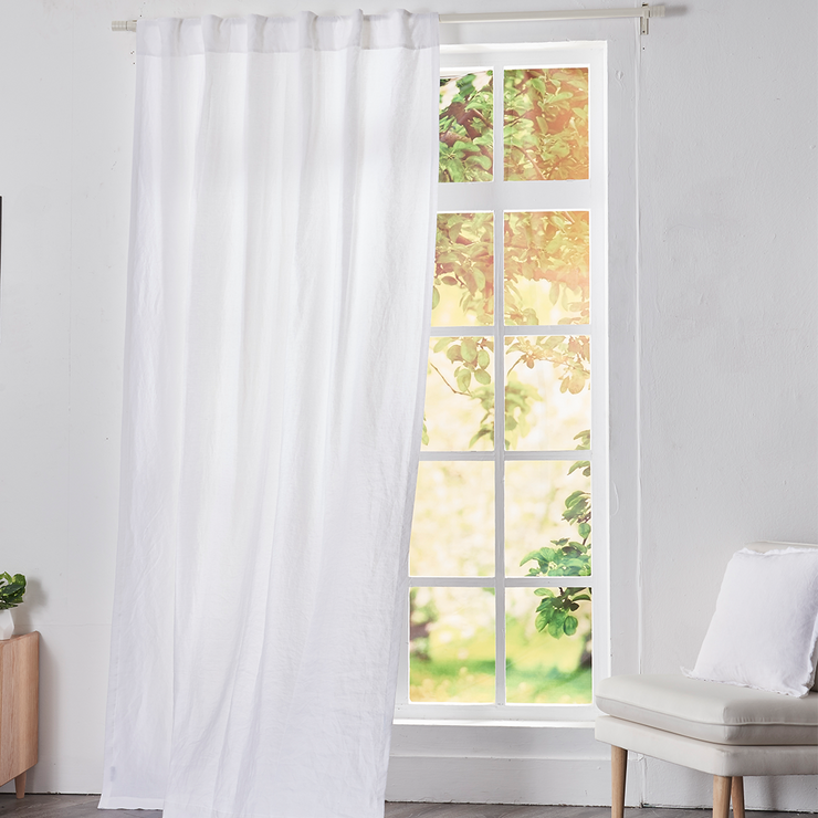 Whole View of White Linen Curtain without linning - linenshed