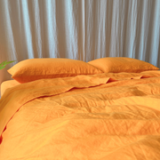 Side View Of Orange Linen Duvet Cover - linenshed AU