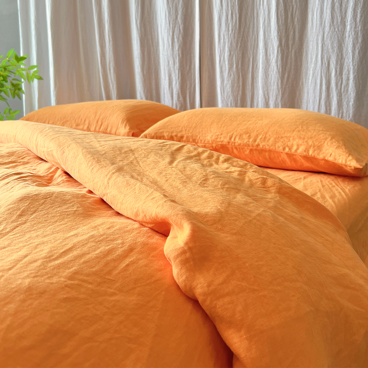 Linen Duvet Cover Orange On Bed - linenshed AU