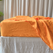 Front View Of Orange Linen Fitted Sheet - linenshed AU