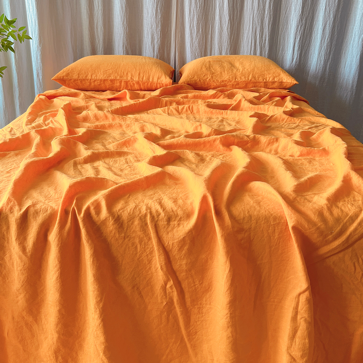 Front View Of Orange Linen Flat Sheet - linenshed AU