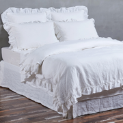 White Ruffle Linen Duvet Cover and Pillowcases Sets - linenshed AU