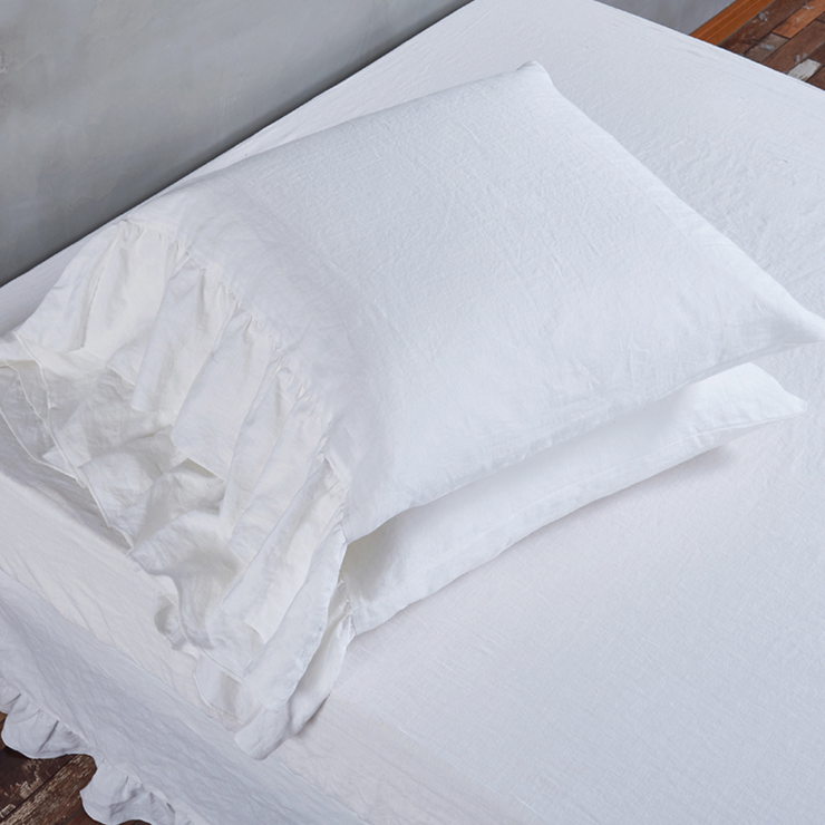 Hand Frayed Side Ruffle Linen Pillowcases
