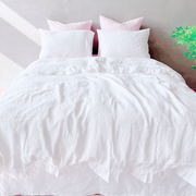 Front View Of 100% Linen White Ruffle Duvet Cover - linenshed
