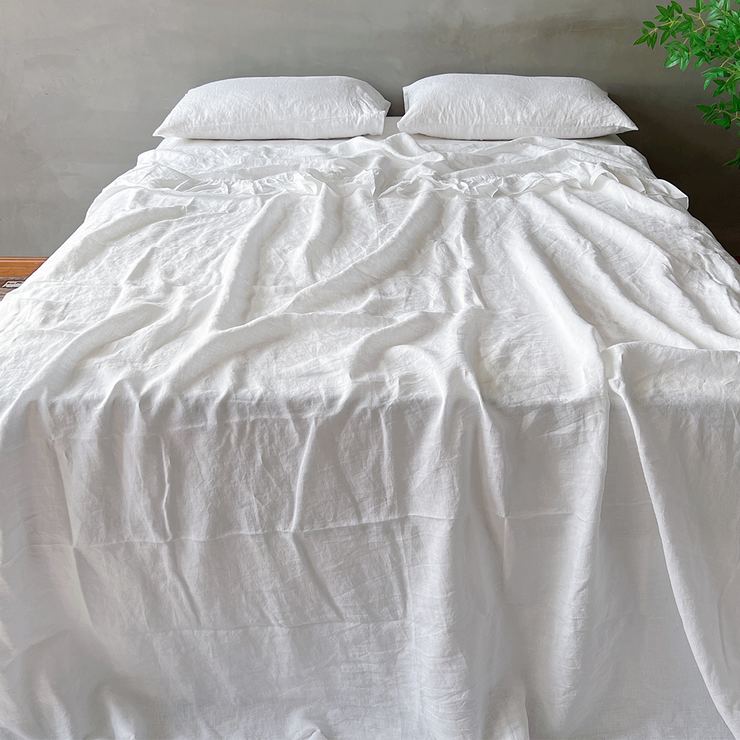 Front View Of White Ruffle Flat Sheet - linenshed