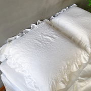 Top View Of White Linen Pillowcases - linenshed