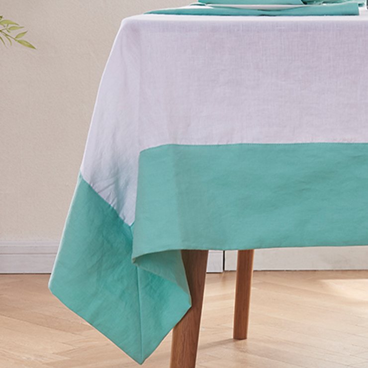 Close up of Contrast Border Linen Tablecloth-linenshed