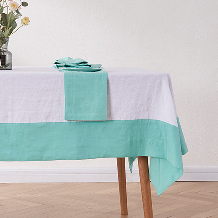 Contrasted Border Linen Tablecloth-linenshed