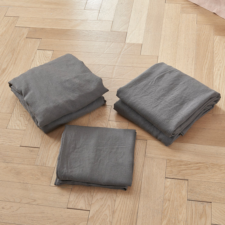 3 pieces of Linen Lead Grey Sheets Set - linenshed