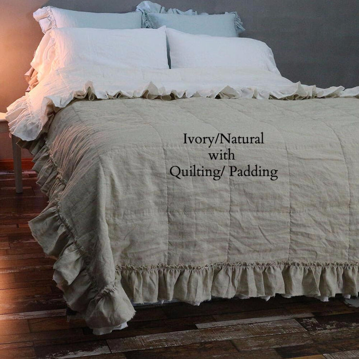 2 Tones Coverlet Ivory/Natural with Quilting/Padding