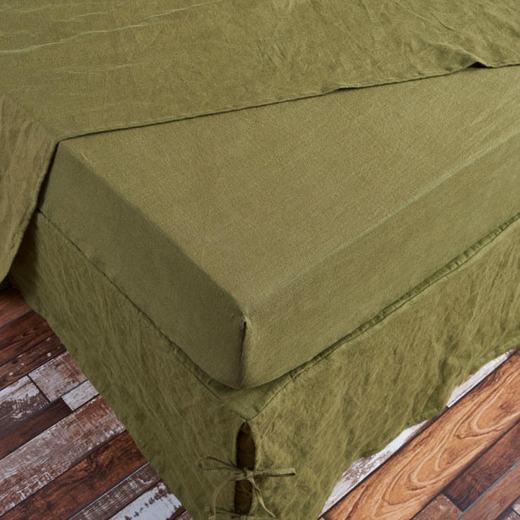 Linen Fitted Sheet Green Olive