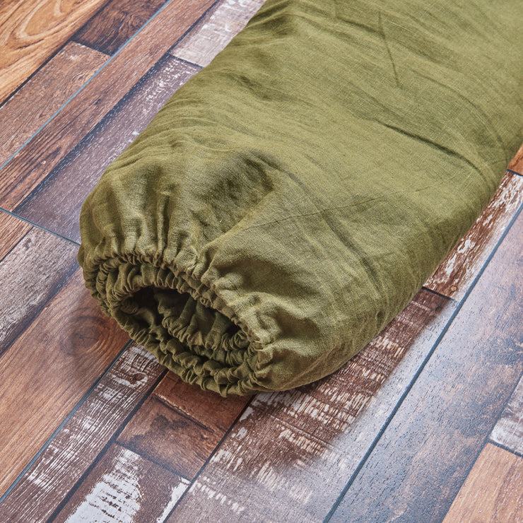 Linen Fitted Sheet Green Olive