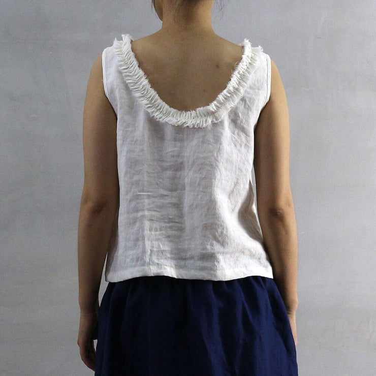 Frayed Ruffle Collar Linen Tank 03- Linenshed