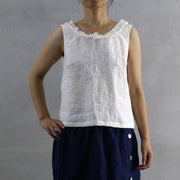 Frayed Ruffle Collar Linen Tank 01- Linenshed