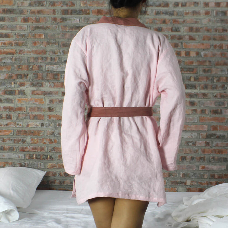Two Tones Washed Linen Kimono Wrap Top - linenshed.au - 6