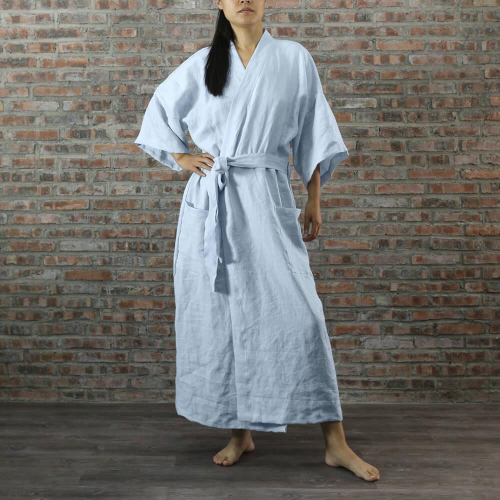 Unisex Linen Bathrobe Australia Linen Unisex Long Kimono Style Bathrobe