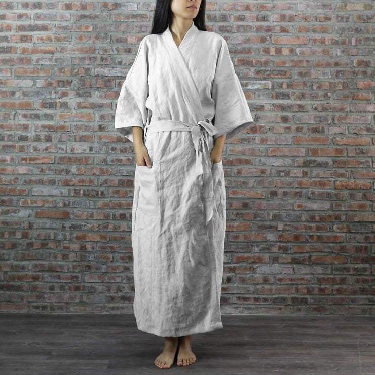 Linen Unisex Long Kimono Style Bathrobe - linenshed.au - 8