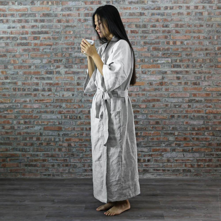 Linen Unisex Long Kimono Style Bathrobe - linenshed.au - 9
