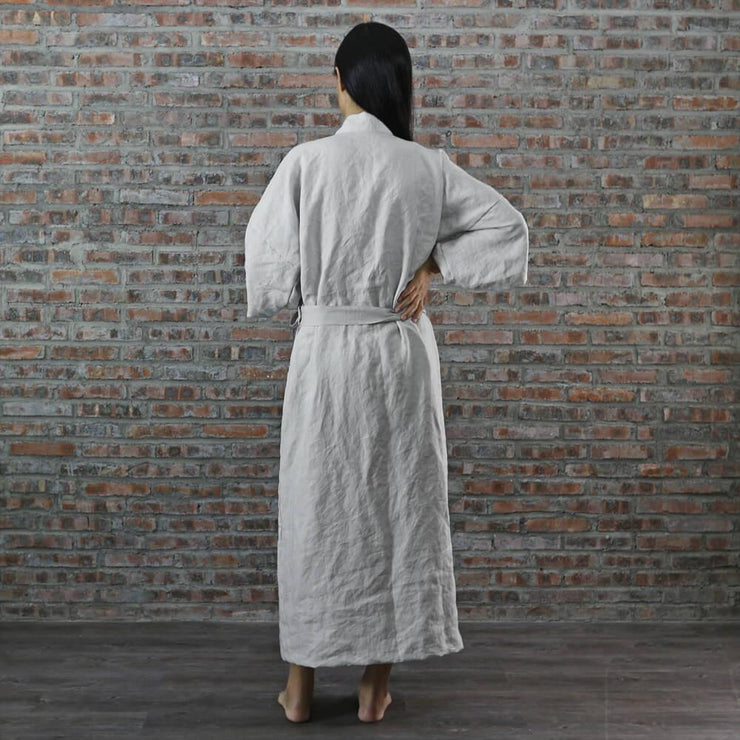 Linen Unisex Long Kimono Style Bathrobe - linenshed.au - 10