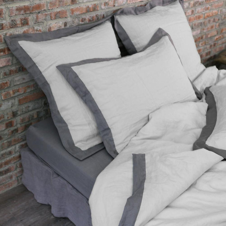 French color Border Linen Duvet Cover - 01