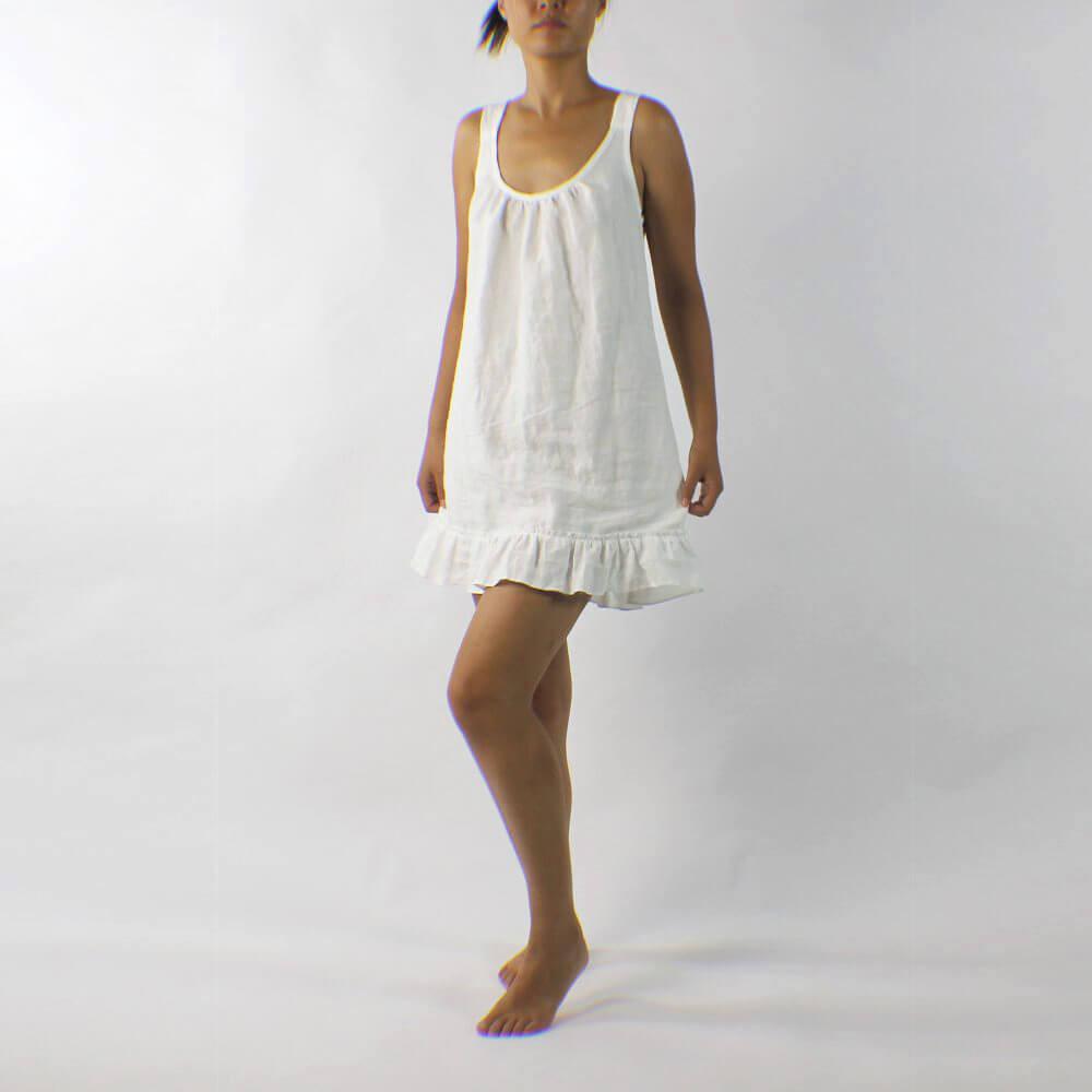 Sleeveless Linen Night Dress with Ruffles –Linenshed