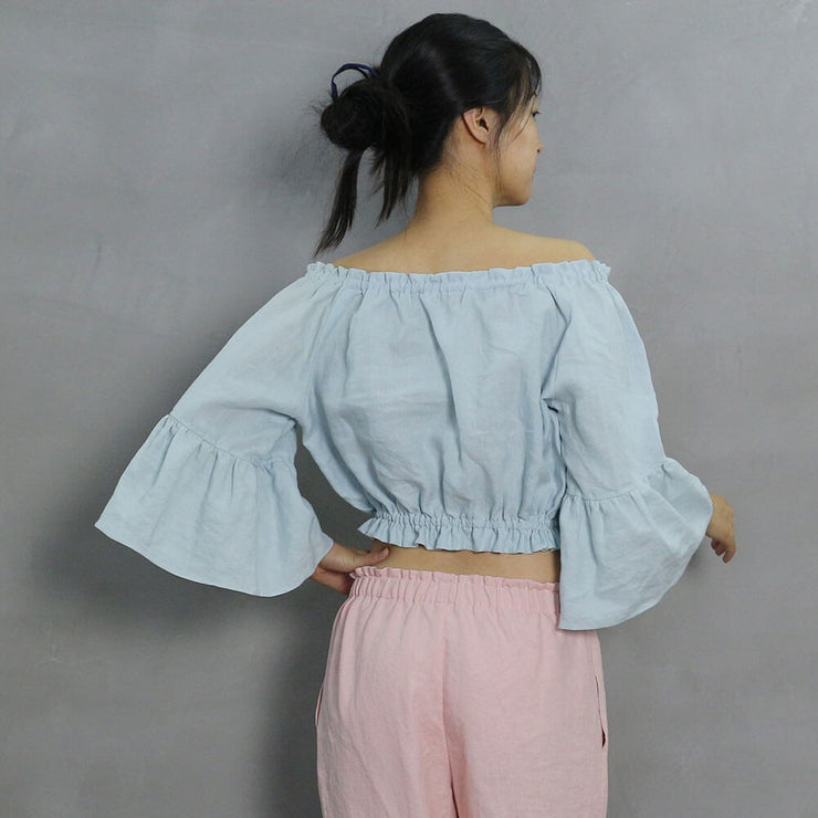 Off the Shoulder Ruffled Stripped Top 04-Linenshed