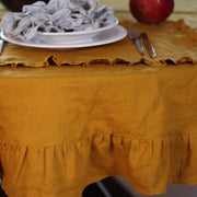 Round Tablecloth made from 100% Linen with Ruffles - Linenshed