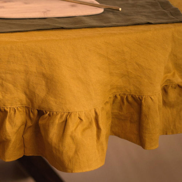 Made-to-Order Pure Linen Ruffles Tablecloth - Linenshed