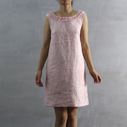Frayed Ruffle Collar Linen Dress 01 - Linenshed