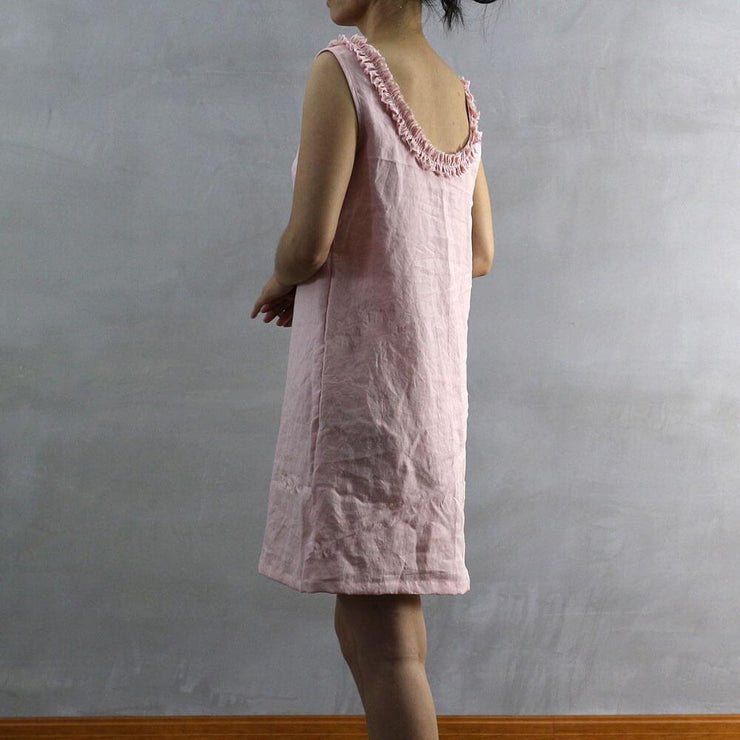 Frayed Ruffle Collar Linen Dress 02 - Linenshed