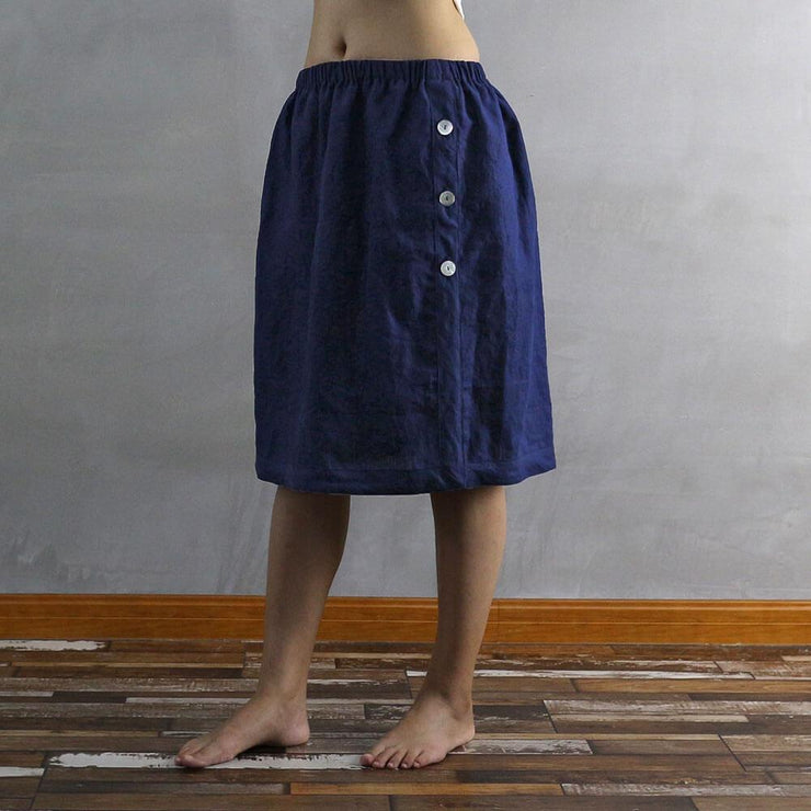 Side Buttoned Linen Skirt 02 - Linenshed