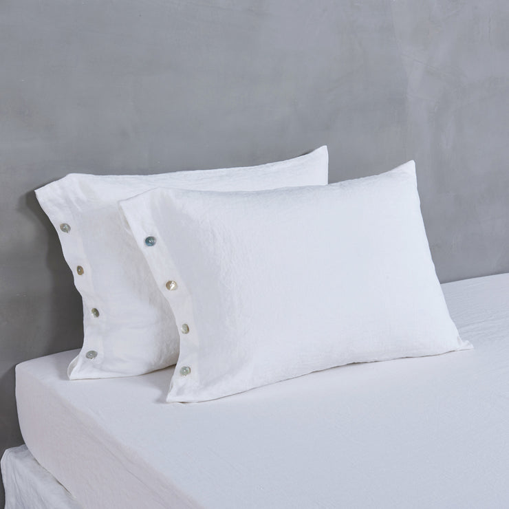 Shell Buttoned Closure Linen Pillowcases - Linenshed