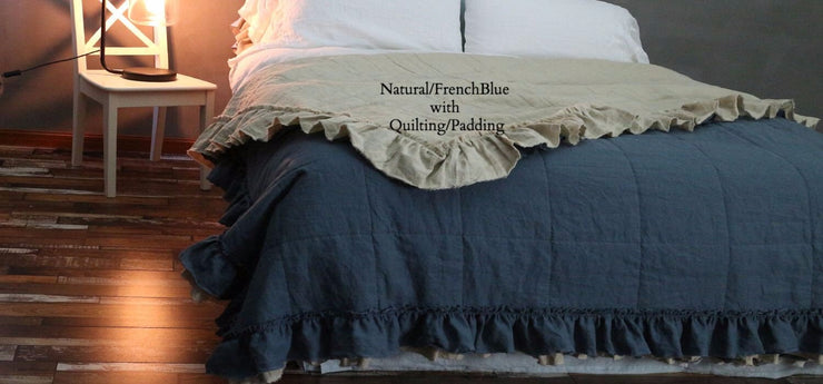 2Tones Coverlet Natural/French Blue with Quilting/Padding