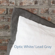 French color Border Linen Duvet Cover - Optic White-Lead Grey