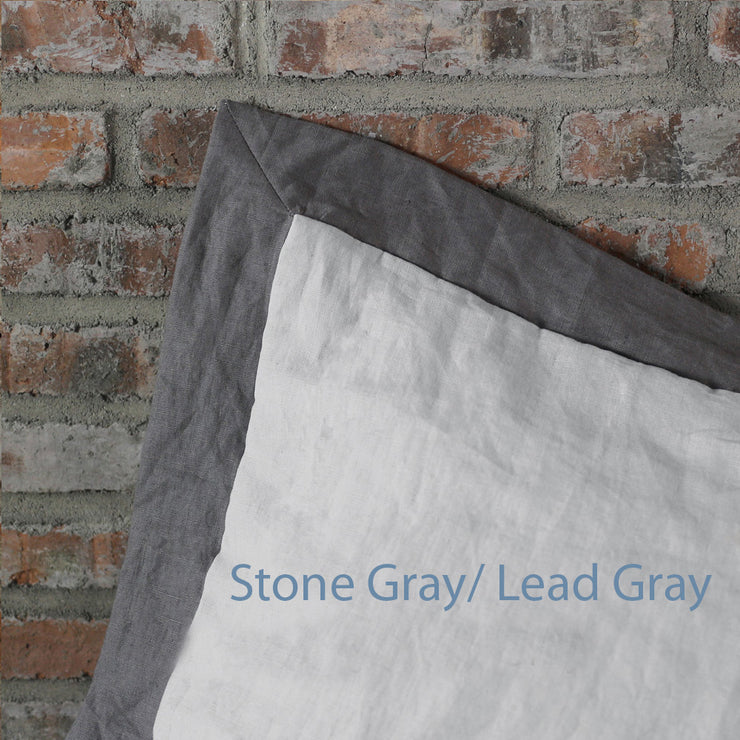 French color Border Linen Duvet Cover - Stone Grey-Lead Grey