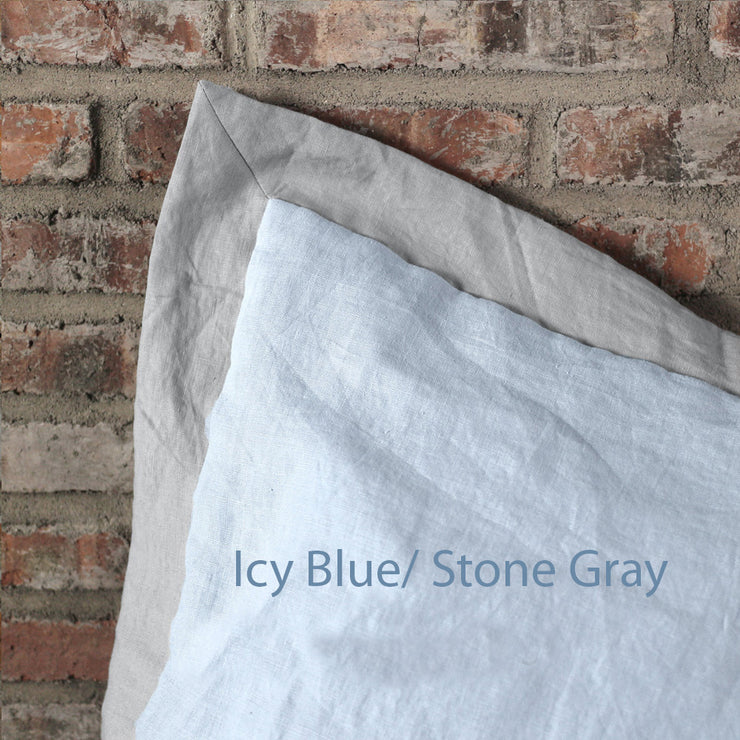 French color Border Linen Duvet Cover - Icy Blue-Stone Grey